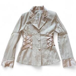 90s cream blazer with faux corset detail and satin trim Sz. XS